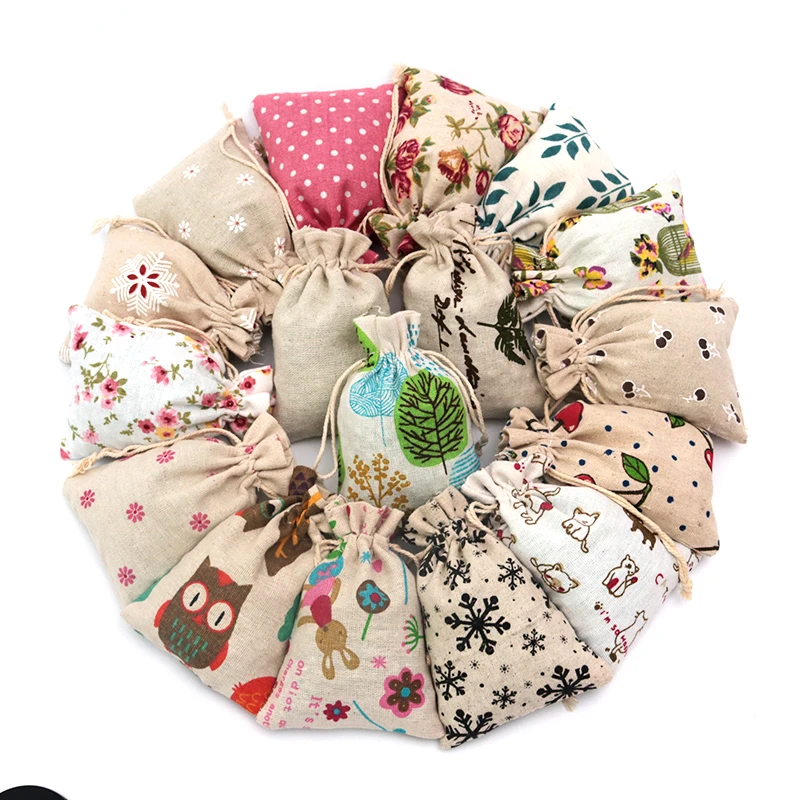 5pcs/lot Linen Cotton Bag 10x14 13x18 15x20cm Muslin Cosmetics Gifts Jewelry Packaging Bags Cute Drawstring Gift Bag & Pouches