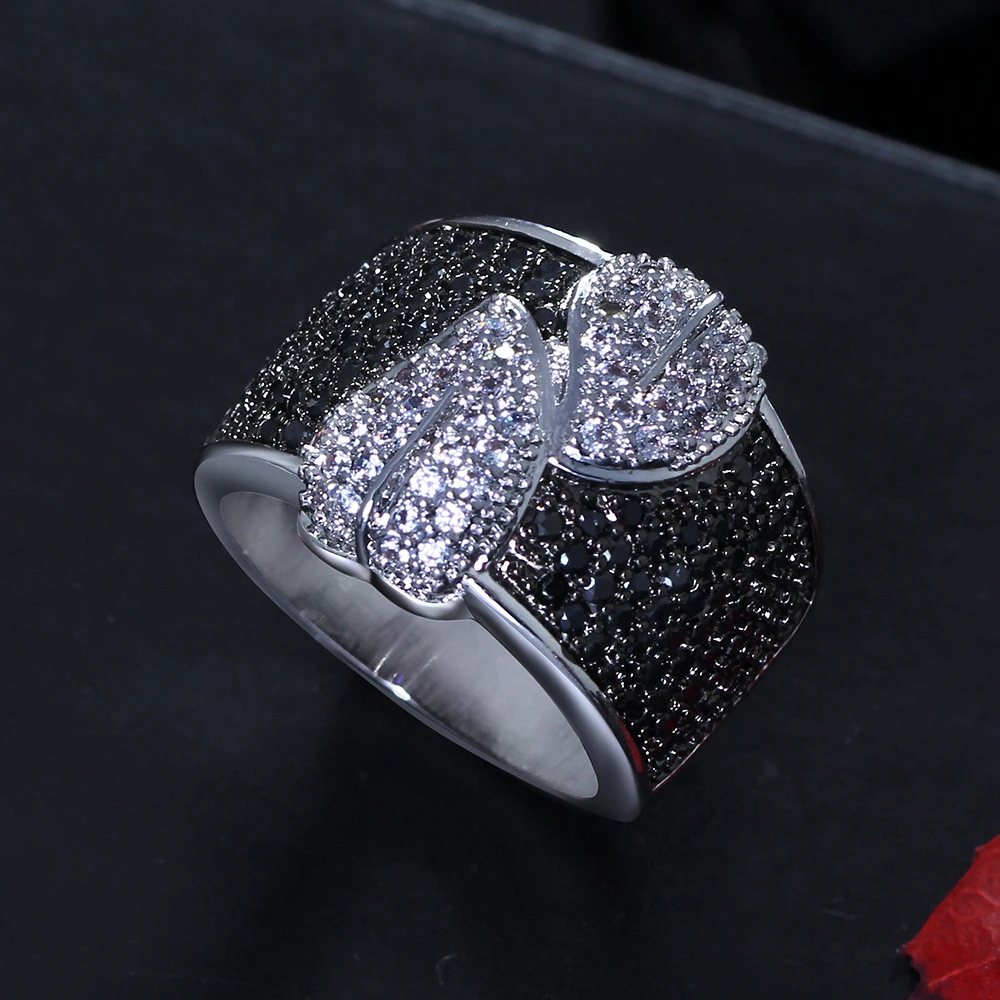 New black and white leaf ring pave high quality crystal stones fast delivery copper jewelry women big ring