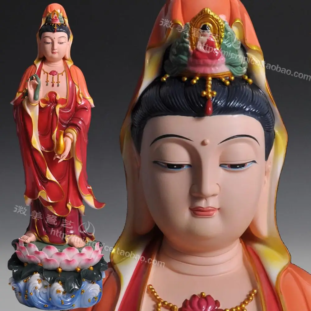 

21 inch red color put Ephraim Guanyin Bodhisattva Guanyin Buddha Dehua Sam West like painted ceramic worship