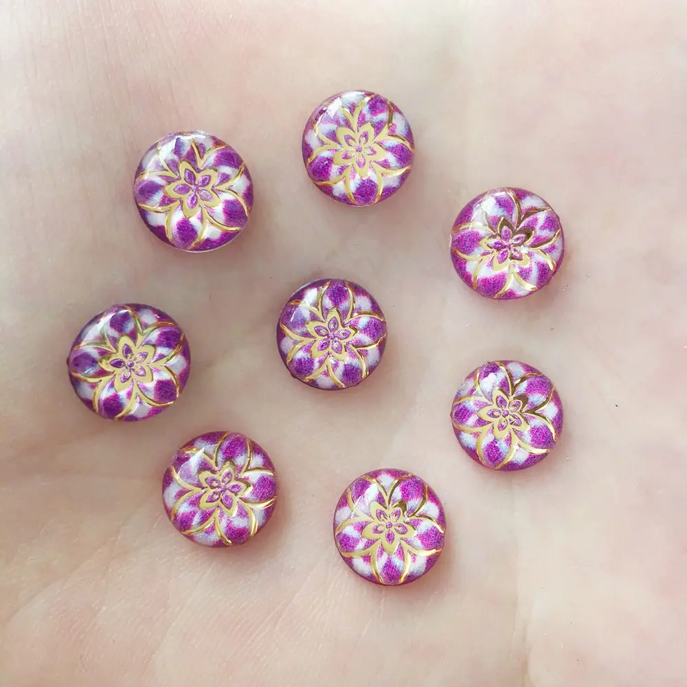 160PCS Shiny Resin 10mm Round Colorful Spun Gold Flower Flat Back Rhinestone Scrapbook DIY Wedding Applique Ornament Crafts W48