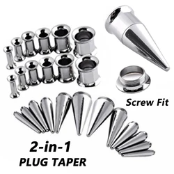 12 Pieces Stainless Steel Screw Fit Stretcher Ear Taper 2 in 1 Plug Tunnel Piercing Expander Jewelry Gauges Screw Up Kit 8g-00g
