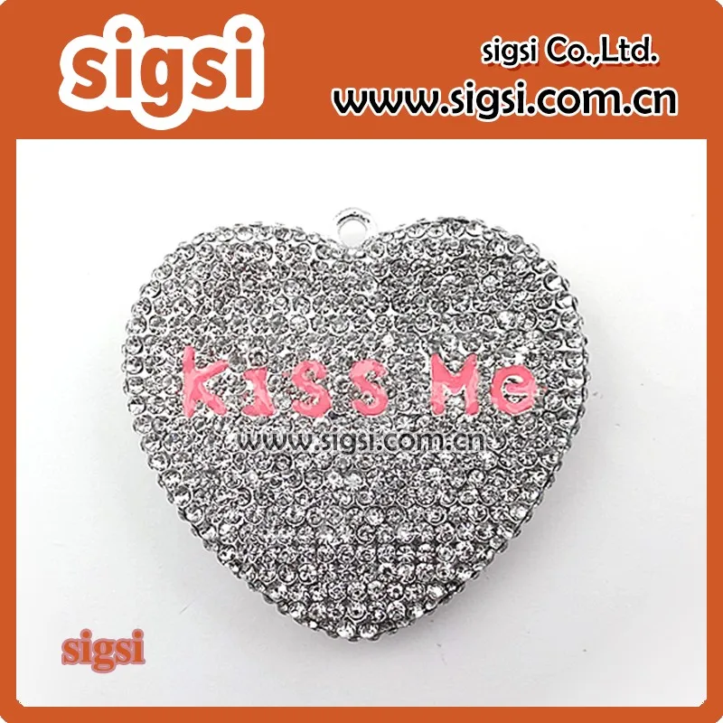 Kiss Me heart shaped rhinestone pendant for valentine's day