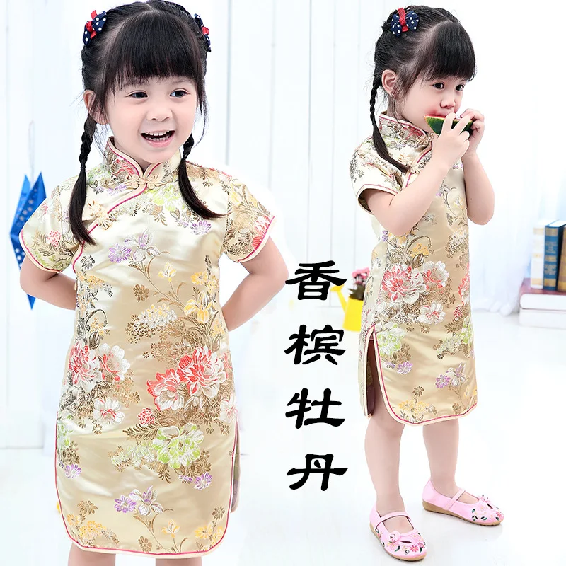 Floral Baby Qipao Girl Dress Chi-Pao Cheongsam Christmas Gift Chinese Kids Lace Dresses Girls Clothing Wedding Princess Dress