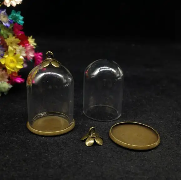 

100pcs 25*18mm tube shape glass globe classic base beads cap glass vial pendant diy glass bottle cover dome necklace accessories