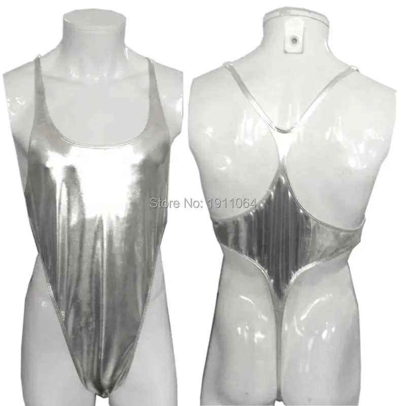 Mens G6283 Shiny bodysuit Thong Leotard Coated Metallic High Cut Racer Back