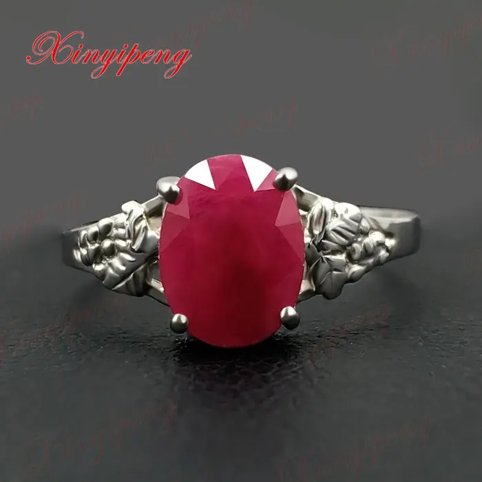 

18 k white gold with natural ruby ring female fine jewelry Contracted joker money red