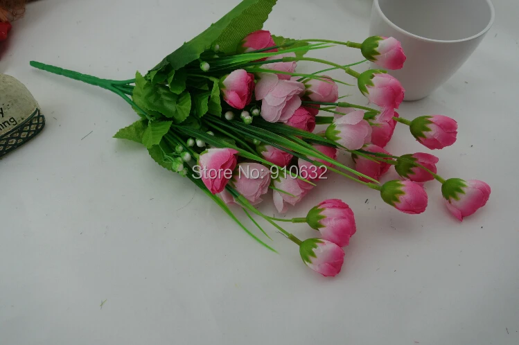 1 Bunch Artificial Length 42cm Silk 2.5cm Rose Bud With Leaves For Bouquet Wedding House Home Office Decoration