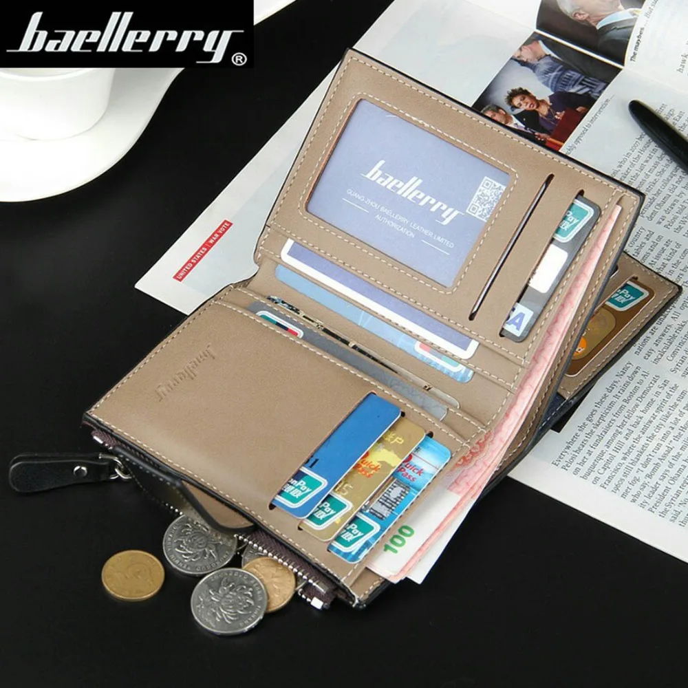 Baellerry Business Men Wallets PU Leather Short Zipper Card Photo Holder Style Casual Male Wallets Luxury Men Purses