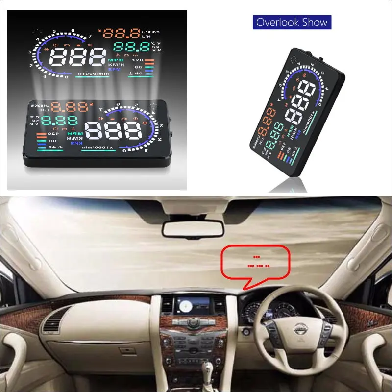 For Nissan Patrol/Y61/Y62/Armada 2010-2019 Car HUD Safe Drive Display OBD Refkecting Windshield Head Up Display Screen Projector