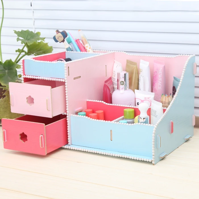 

Creative DIY Cute Desk Stationery Organizer Office Supplies Wooden Drawer Storage Box