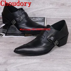 Choudory  Fashion black italian shoes brand mens dress loafers oxfords leather pointed toe lace up spike wedding shoes size 12