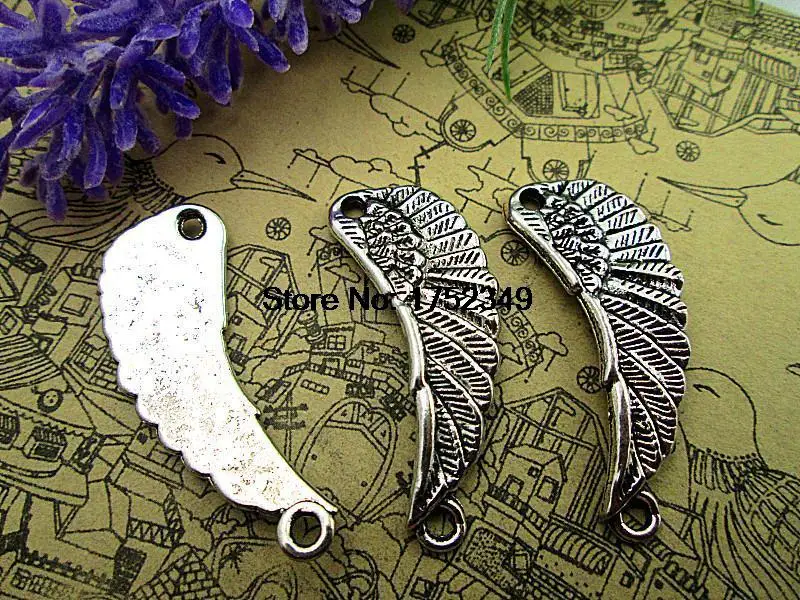 10pcs--Wing charms, Antique Tibetan silver Angels Fairy Wings Feathers Charm Pendants connector 29x10mm