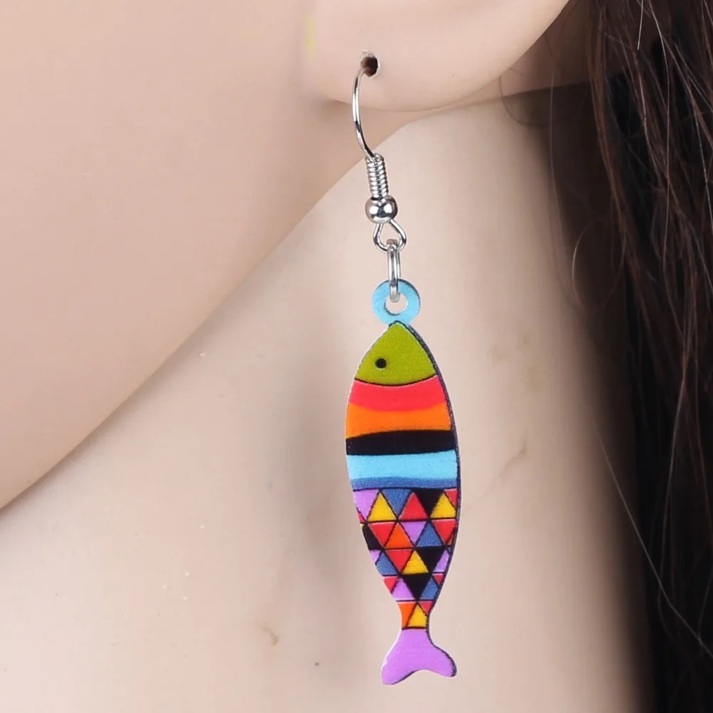 Newei Drop Fish Earrings Acrylic Pattern Long Danlge Earrings Two Colors Hot 2016 Novelty Jewelry For Women  Accessories