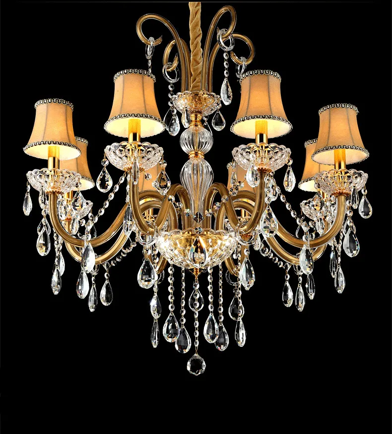 

art deco home Champagne Crystal lighting gold LED chandelier Lamp for Bedroom Modern Dining Room Lamp Led lamparas fabric shades