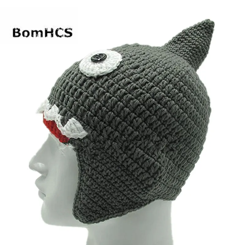 BomHCS Unisex Novelty Crochet Men\'s Shark Attack Hats Handmade Halloween Costume Gifts Party Funny Caps Beanies