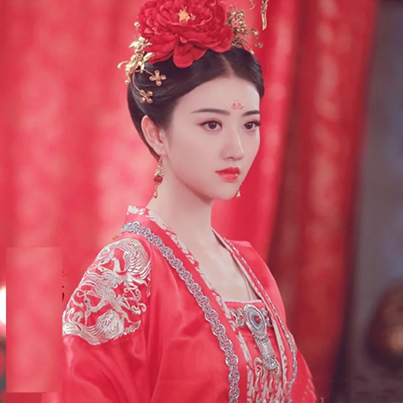 Jing Tian Red Princess Costume Wedding Hanfu of Tang Dynasty High Waist RuQun for New TV Play The Glory of Tang Dynasty