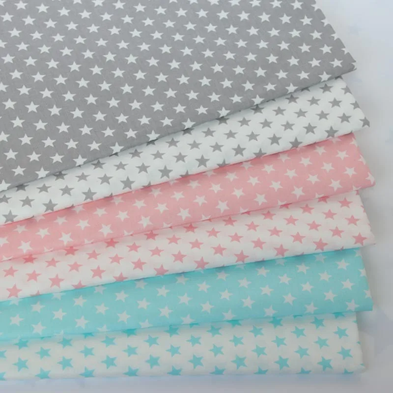 100% cotton twill cloth simple GRAY PINK AQUA stars fabrics for DIY crib bedding patchwork cushion quilting handwork home decor