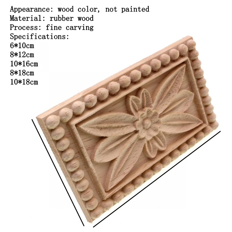 RUNBAZEF Dongyang Woodcarving Floral Decoration Style Rectangle Wood Applique Patch Carved Flower Bed Furniture Cabinet Figurine