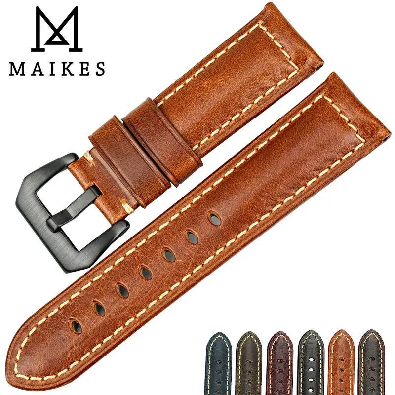 MAIKES bestselling watch accessories watchbands Italian vintage leather watch band leather strap for Panerai watch bracelet