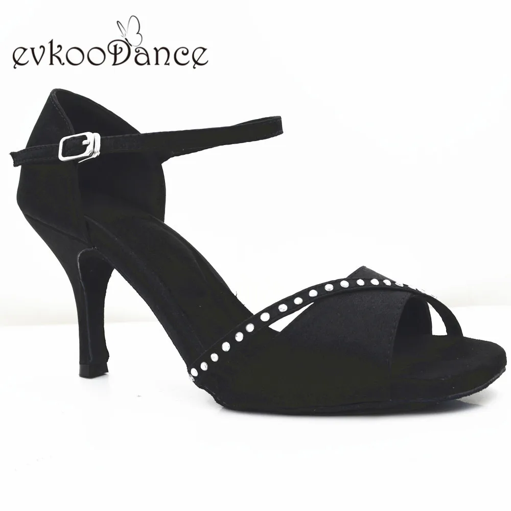 Evkoodance Size US 4-12  Black Color With Rhinostone Shoes DIY Women  Professional 8cm Heel Height Zapatos De Baile  Evkoo-549