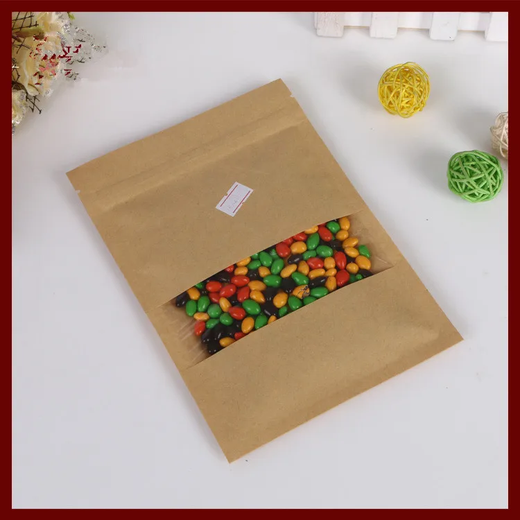 

500pcs 20x30cm Flat Brown Kraft Paper Bag With Window No Stand Up Zipper/zip Lock Jewelry Packaging Bag Paper Bags For Gifts/tea