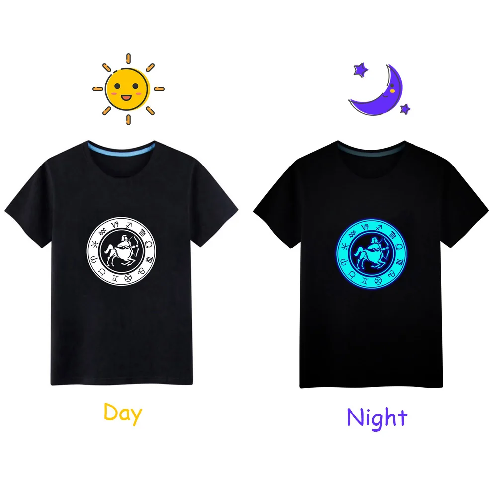 Camiseta luminosa fluorescente de constelaciones Aries Libra Virgo, camisetas Unisex, camisetas de manga corta para hombres, camisetas para niños