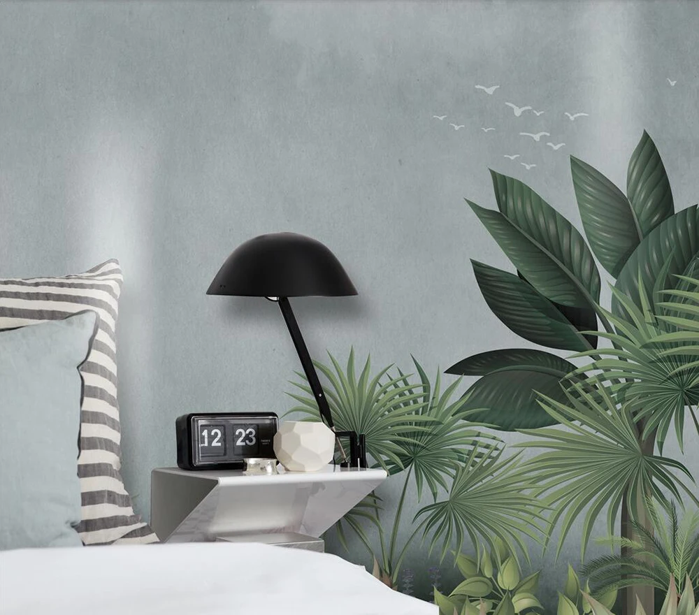 Custom wallpaper Hand-painted gray forest plant background wall