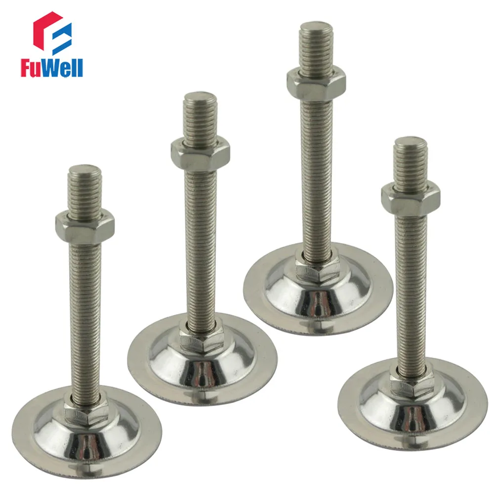 

4pcs M12mm Thread Adjustable Foot Cups 73mm Base Diameter Articulated Leveling Foot 60/80/100/120/150mm for Furniture/Pipe Rack