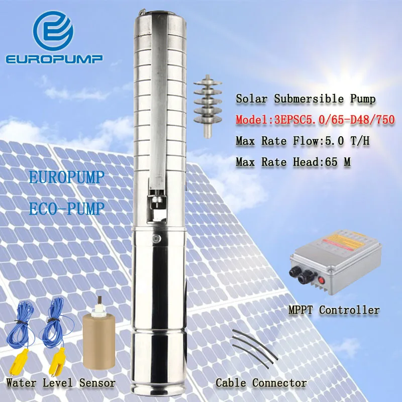 

EUROPUMP MODEL(3EPSC5.0/65-D48/750) 1HP Solar submersible water pump/solar powered water pump/solar water pump system