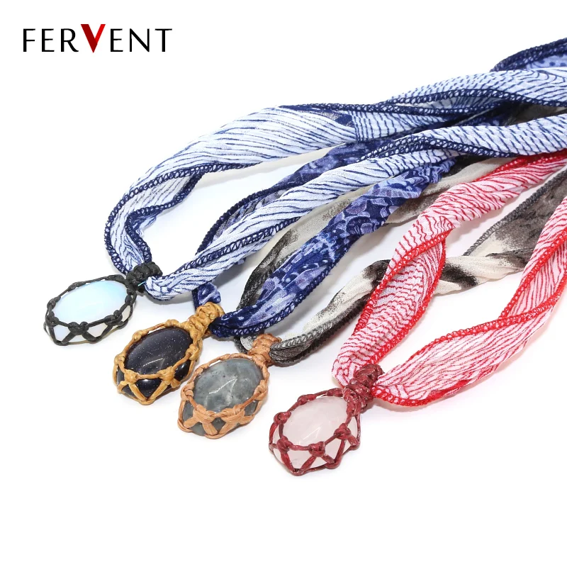 Accept DIY Romantic style printed fabric Sari Silk Ribbon Wrap natural stone charm Choker Yoga bracelet Women necklace jewelry