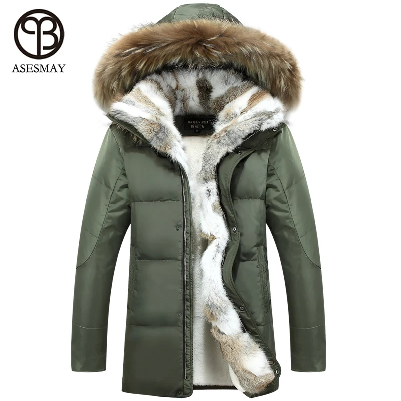 Asesmay-chaquetas con capucha para hombre, ropa de marca, abrigo de invierno, mapache, 2019