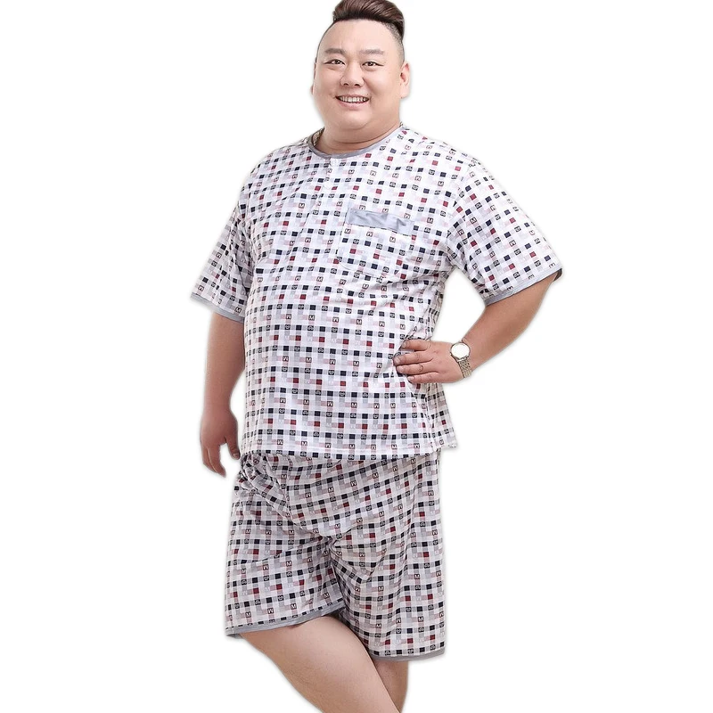 

Plus size 5XL shorts pajamas sets men cozy plaid 65% cotton Short sleeves sleepwear nightwear pyjamas 140KG