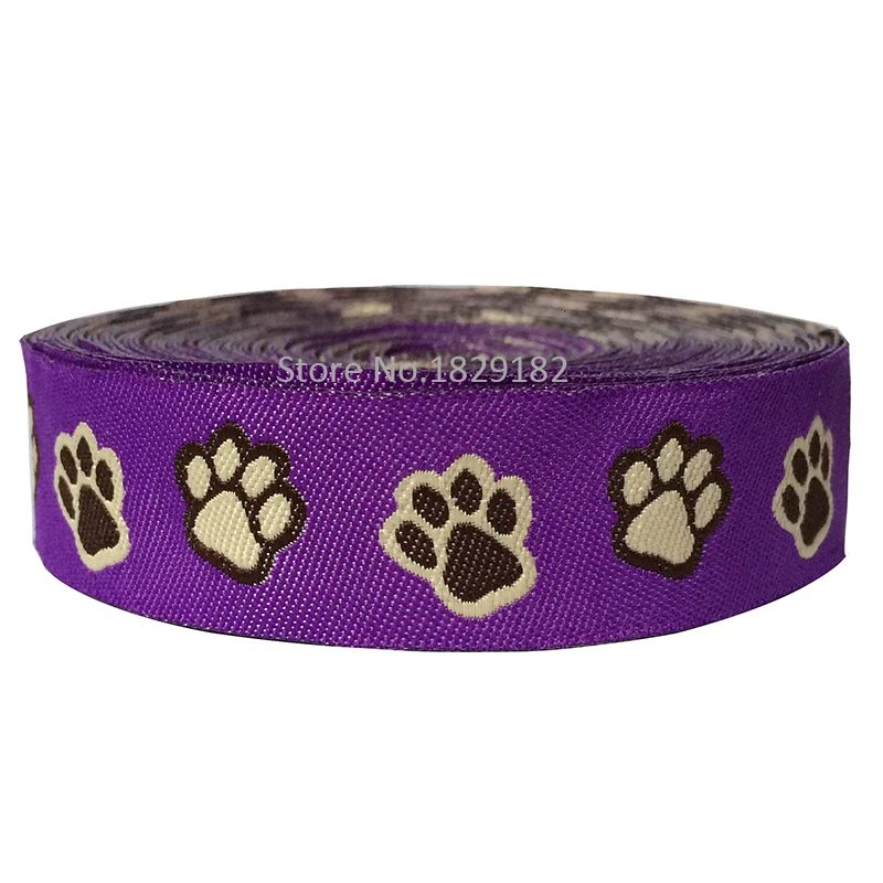 100% Polyester Cartoon Woven Jacquard Ribbon 5/8 '(16 mmx10yards) Purple Footprints For DIY Dog Collar NEW Wholesale