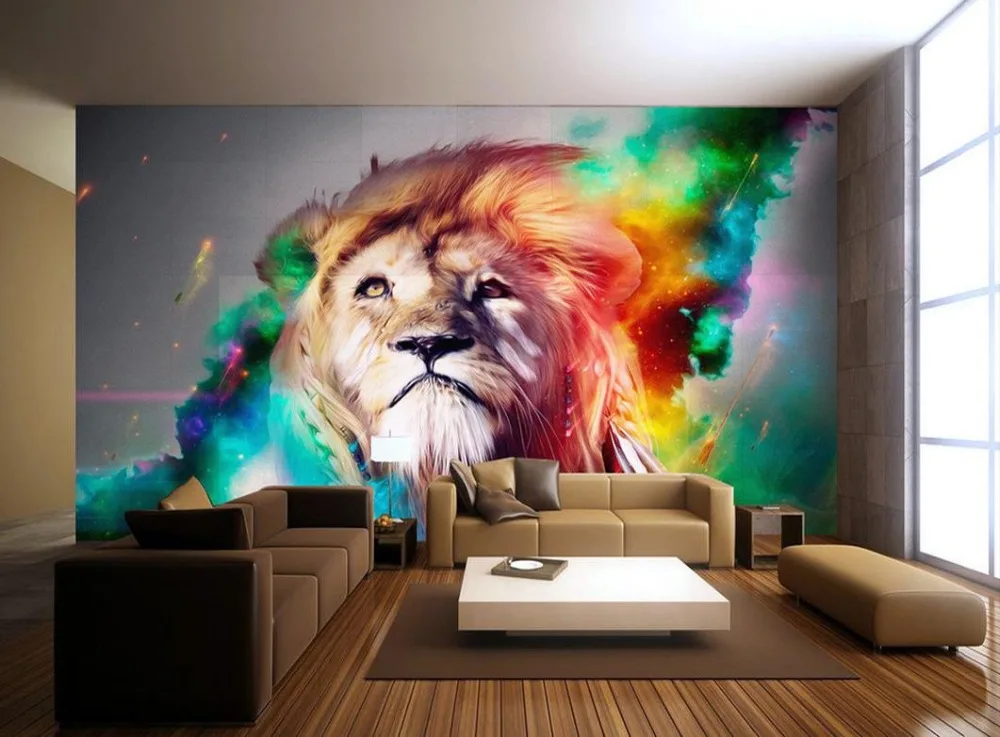 

Photo wallpaper custom wallpaper TV setting wall of sitting room sofa Bright TV backdrop fantasy lion