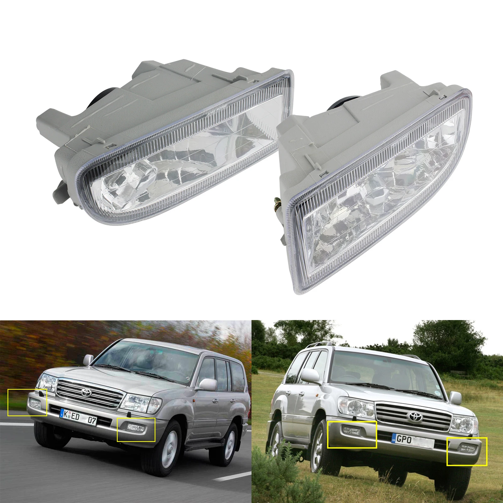 ANGRONG 1 Pair Front Bumper Fog Light Lamp Left & Right For Toyota Land Cruiser 1998-07