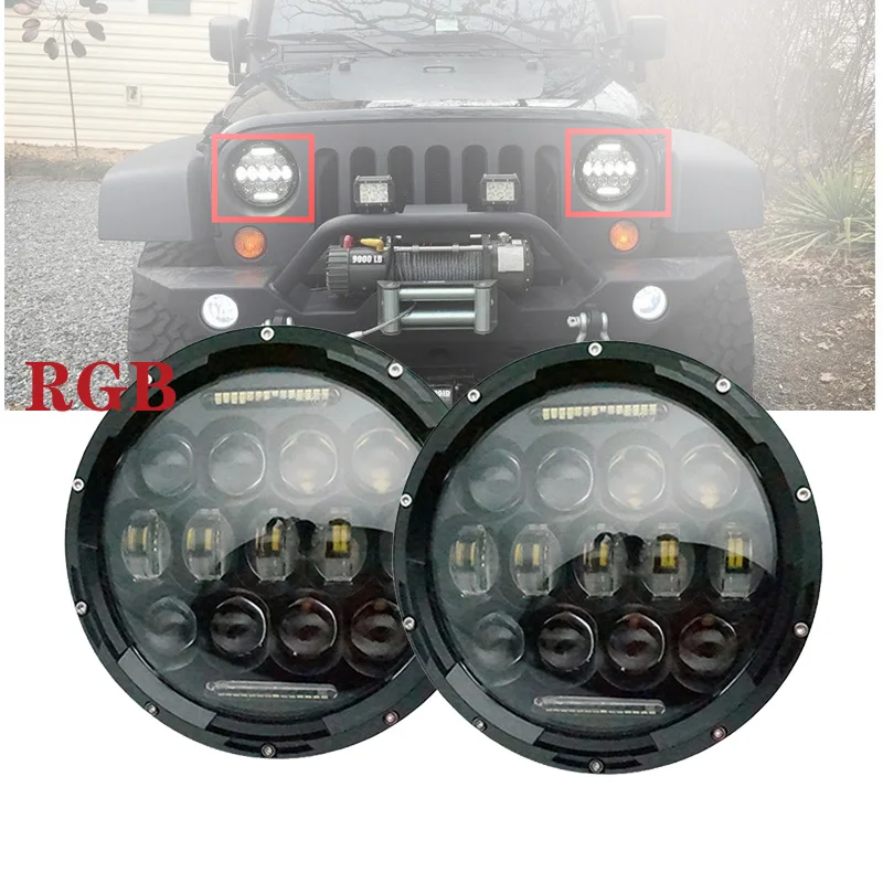 7 Inch Round RGB LED Headlight For Jeep Wrangler JK 7'' High/Low Beam Projector Headlamp For Hummer Lada 4x4 Urban Niva