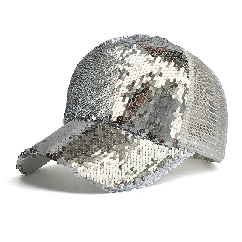 Sequins Paillette Bling Shinning Mesh Baseball Cap Striking Pretty Adjustable Women Girls shiny Hats For Party Club Gathering