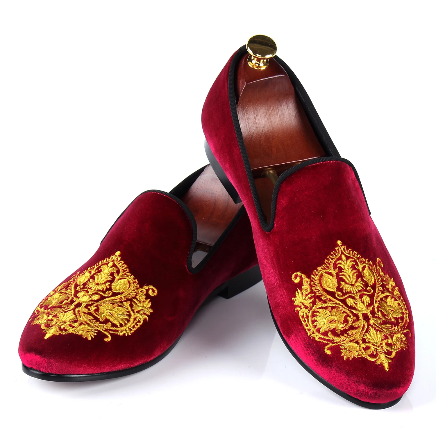 Men Casual Shoes Green Velvet Loafers Prince Albert Slippers Handmade Embroidered Footwear