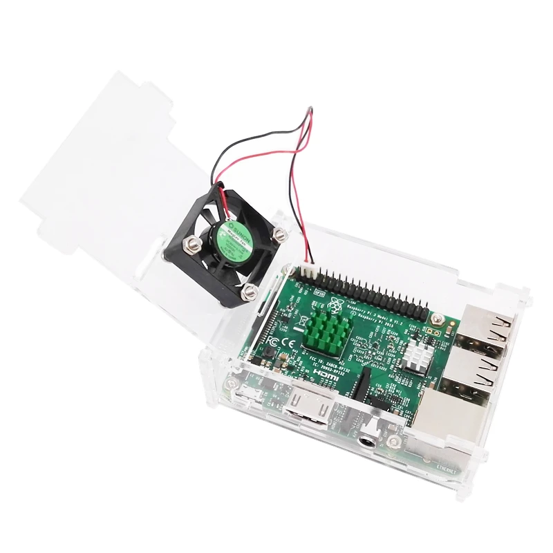 Acryli Case with a small Fan for Raspberry Pi 3 Model B+ / 3 Model B , Transparent Box