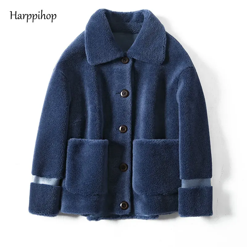 Real Fur Sheepskin Coat Women Winter  Genuine Wool Coats Female turndown Collar Winter Warm Sheep Shearing Jacket Outercoat