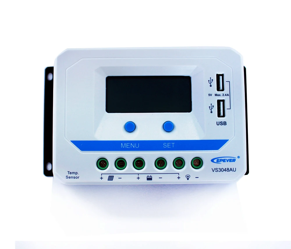 PWM 30A 30amp VS3048AU with lcd display 12v/24v/36v/48v automatic work solar panel controller bulit in USB output