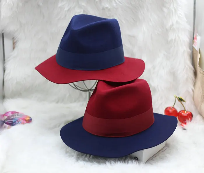 High Quality Winter Large Brim Woolen Fedora Hat Women's Panama Caps Chapeau Lovers Hats Free Shipping PWFE002