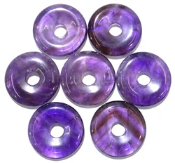 30mm Natural Stone Quartz Crystal Amethyst Tiger Eye Turquoise Circle Donut Pendant Charms For Diy Jewelry Making Necklace 6pcs