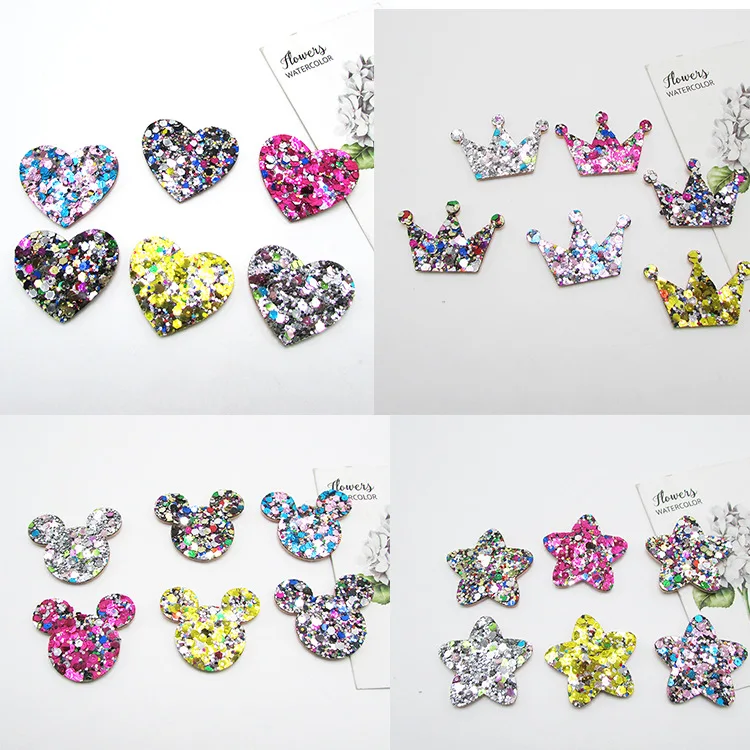 50PCS/lot 3.5cm Bling Handmade Multi Style Padded Appliques Heart Crafts for Garment Accessories  Girl Hair Decoration