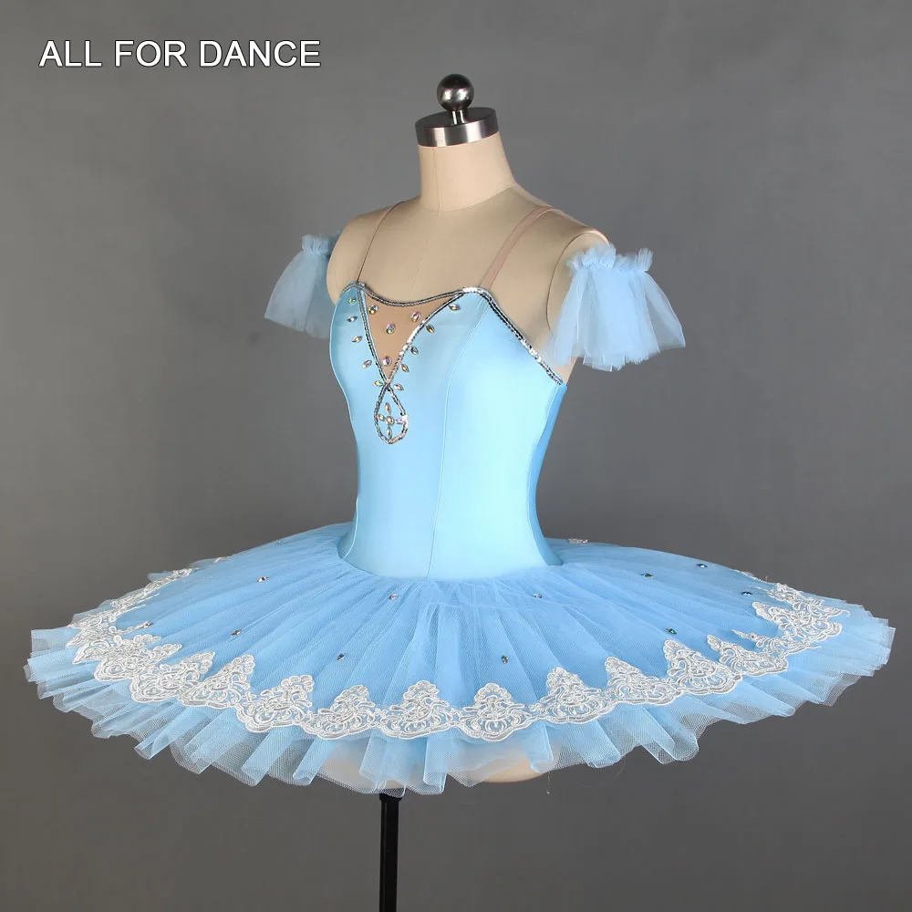 Costume de danse de ballet pré-professionnel, corsage en spandex bleu, garniture blanche, tutu pansement ballerine, BLL122, tout pour la danse, nouveau