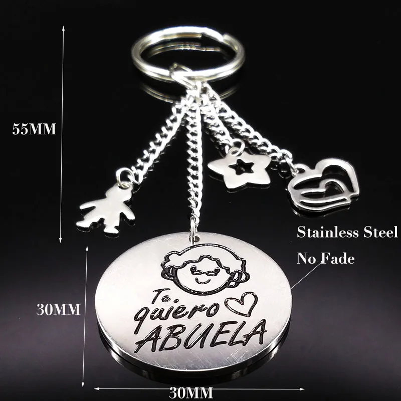 Grandmother Stainless Steel Keychain For Women Silver Color Round Key Chain Jewelry Grandma Gift abuela llavero K73216