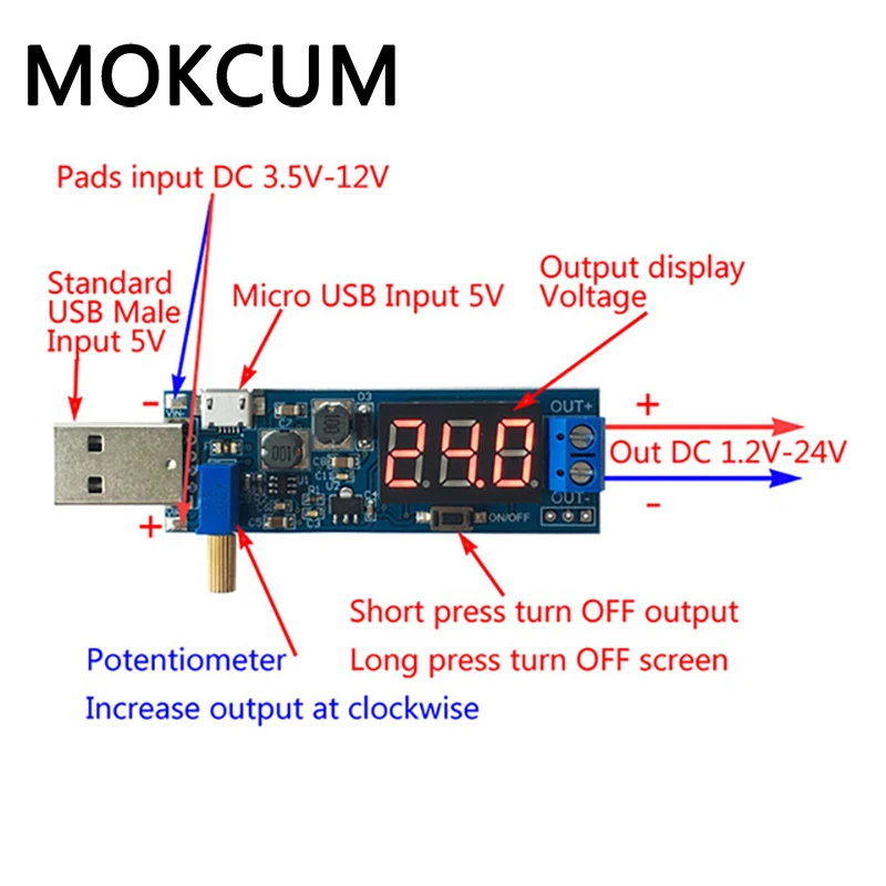 DC 5V to 3.3V 12V Power Adapter USB Step UP Down Power Supply Module Adjustable Boost Buck Converter USB Power Supply Module