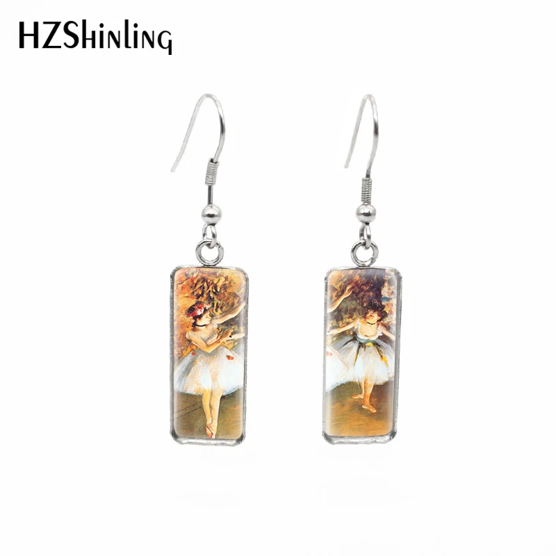 2019 New Degas Rectangular Earring Dancers Fish Hook Earring Handmade Art Glass Dome Photo Jewelry