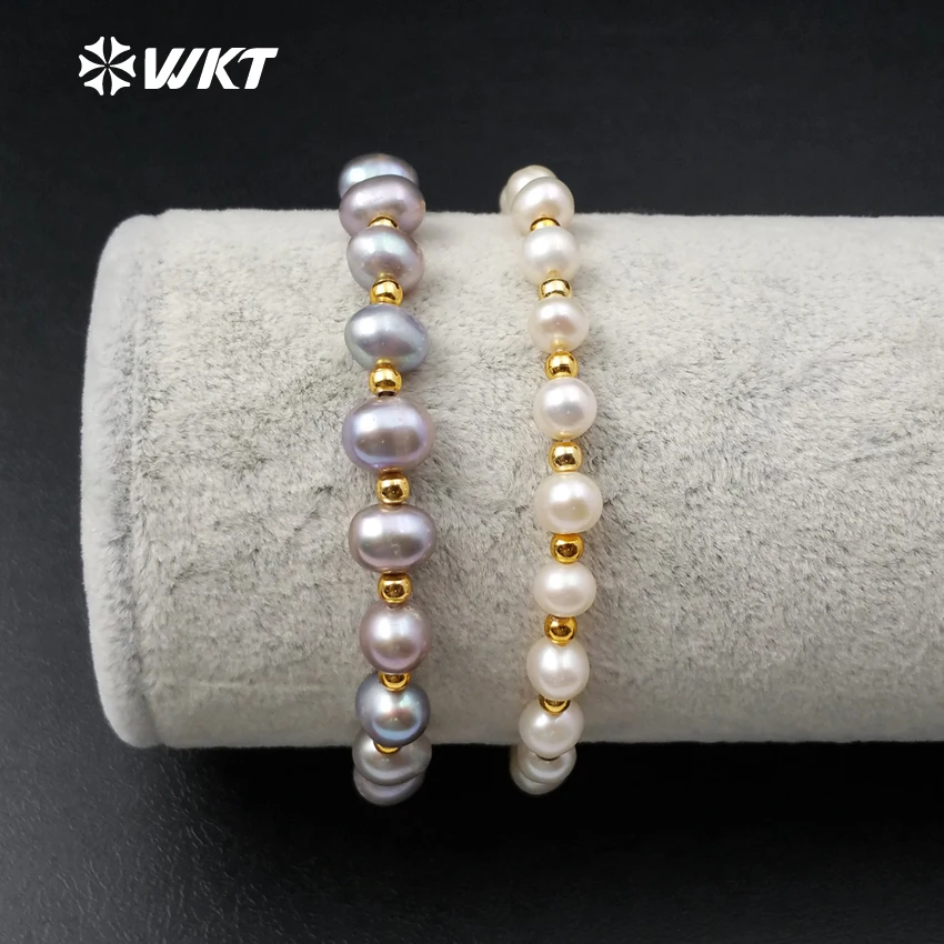 WT-B350 Wholesale Natural freshwater pearl beads bracelet High-quality resist tarnishable gold color bracelet Jewelry for women