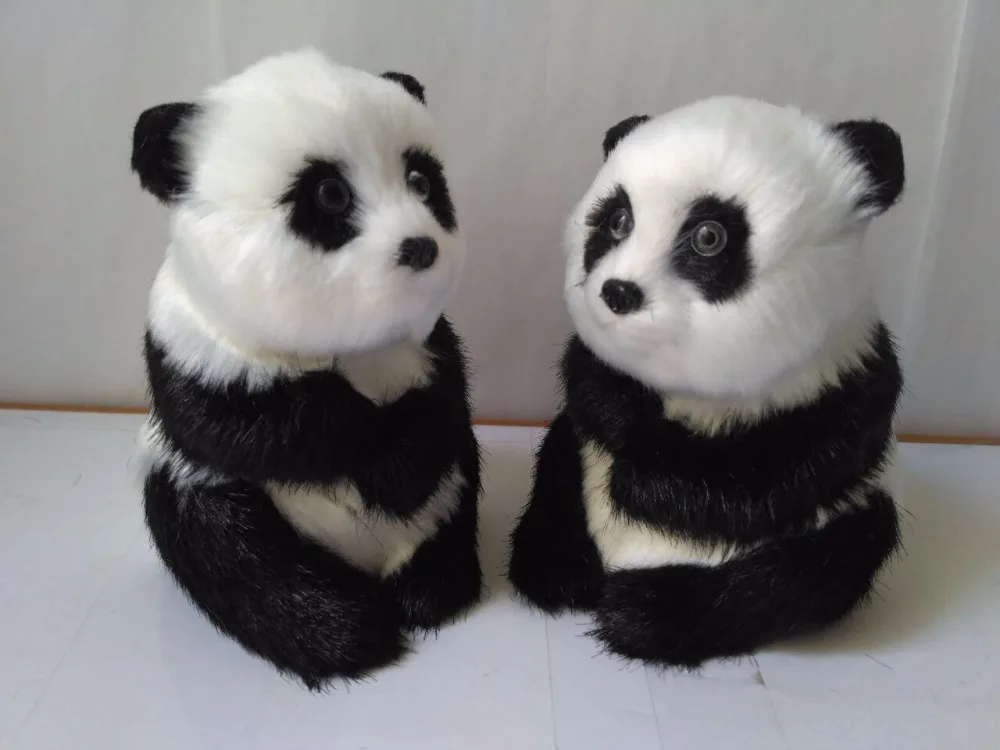 8x9x11cm simulation panda plastic&furs sitting pose pandas one lot / 2 pcs model handicraft prop home decoration gift d2504